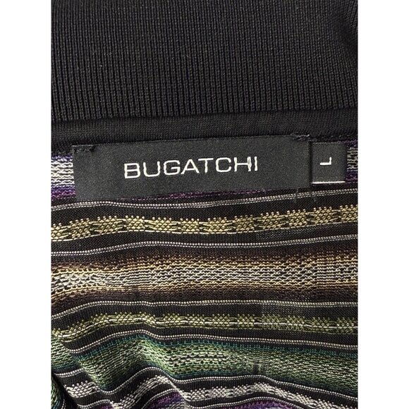 Bugatchi Men's Large Black Multicolor Stripe Short Sleeve Polo Shirt Knit Cotton - Picture 5 of 6